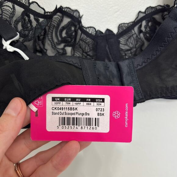 NWT Curvy Kate Stand Out Scooped Plunge Bra in Black Sparkle - Size 32H - Picture 4 of 8